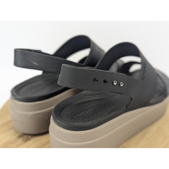 Crocs Brooklyn Low Wedge Sandals Womens 8‎ Platform 2 Strap   Sling Black - Picture 5 of 11
